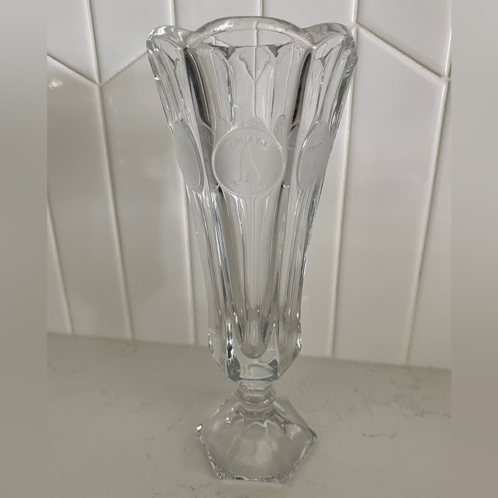 Fostoria 1967 Centennial Canadian Coin Elegant Clear Glass Bud Vase